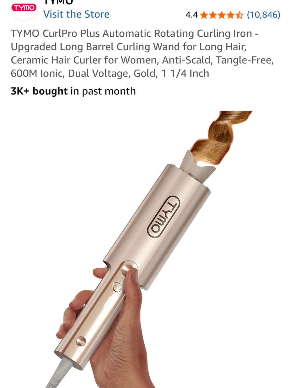TYMO Gold Automatic Rotating Curling Iron for Women